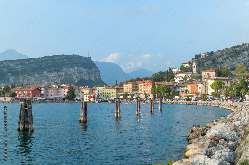 view from lake Garda of Torbole and Brione mountain range