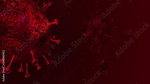 3D image of the coronavirus, Covid-19. Microscope virus close up. 3d rendering photo