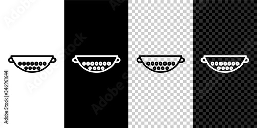 Set line Kitchen colander icon isolated on black and white background. Cooking utensil. Cutlery sign.  Vector Illustration