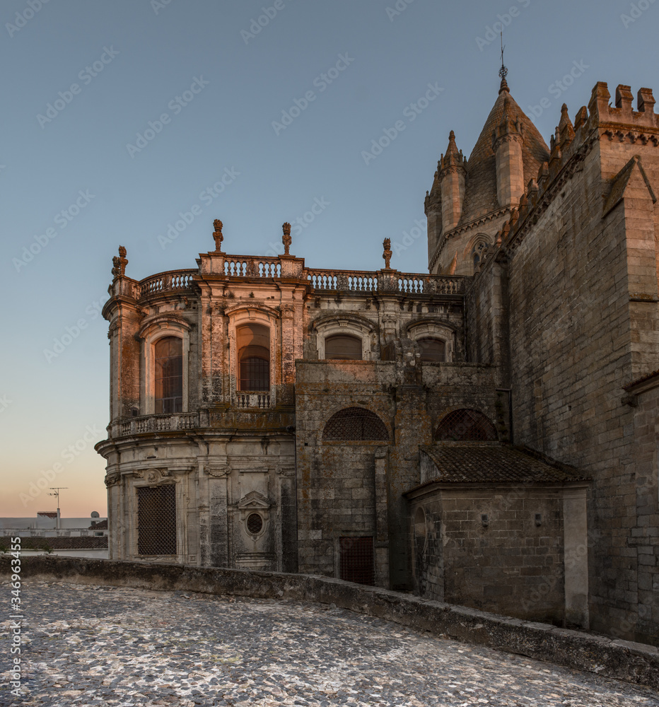 sunset ambience in ancient architecturous city evora