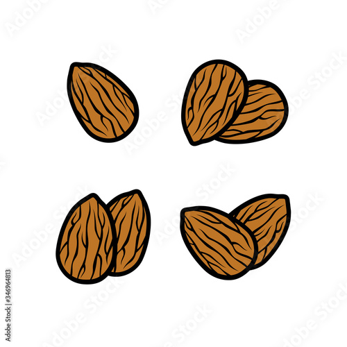 Almond set. Collection icon almond. Vector