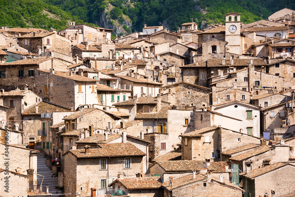 Picturesque small town or village in Italy. Panoramic view of old houses