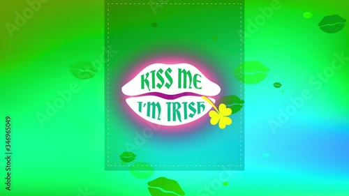 st patricks day trimming with words in luscious lips saying kiss me im whiskey with a clover over green scene photo