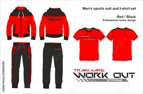 man suit set zipper hoodie jacket joggers pants t shirt gym work out template