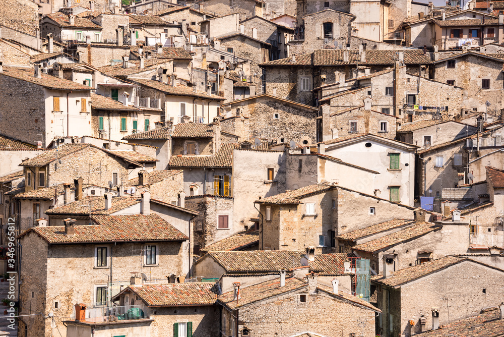 Picturesque small town or village in Italy. Panoramic view of old houses