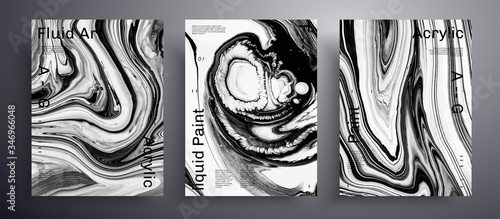 Abstract liquid placard, fluid art vector texture pack. Trendy background that applicable for design cover, invitation, flyer and etc. Black and white creative iridescent artwork
