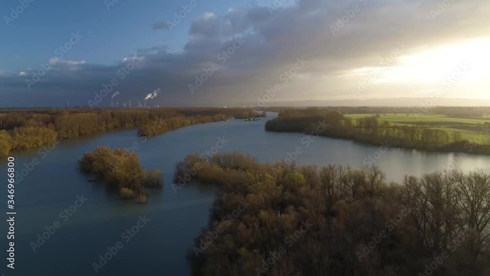 Amazing Ariel View of Sunset over the River / Altrhein Amazing Ariel View of Sunset over the River / Altrhein