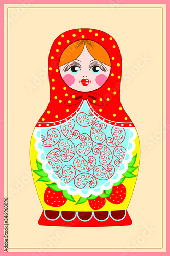 postcard with the image of a matryoshka figurine on a light background