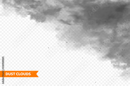 Realistic dust clouds. Sand storm. Polluted dirty air, smog. Vector illustration.