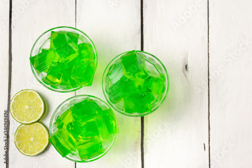 Lime jelly on white background