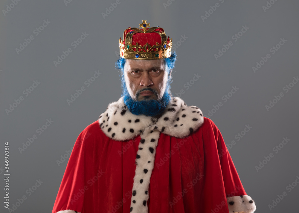 portrait of a blue king with a blue beard