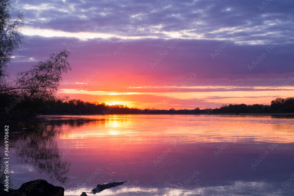 beautiful sunset on the Wisła river