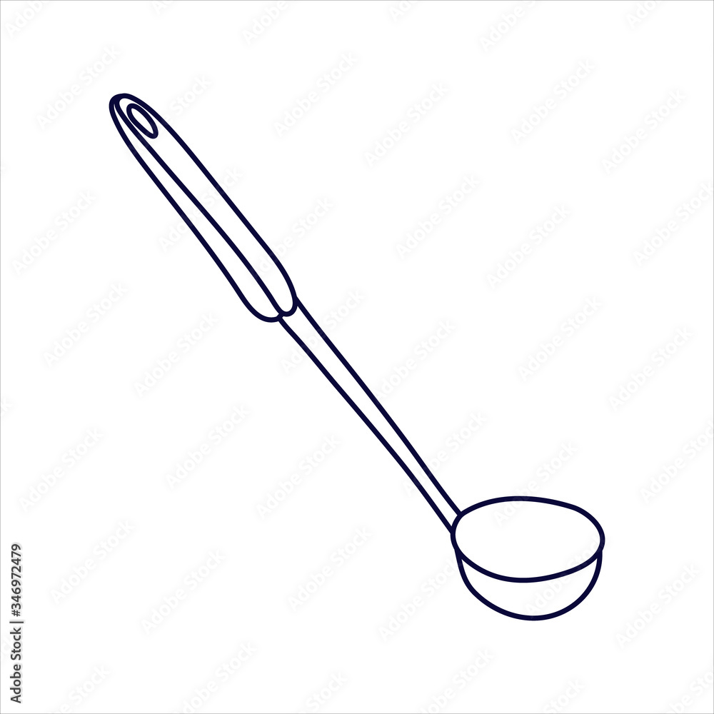 Soup ladle in doodle style. Hand drawn vector illustration in black ink isolated on white background. Soup ladle in doodle style. Hand drawn vector illustration in black ink isolated on white background.