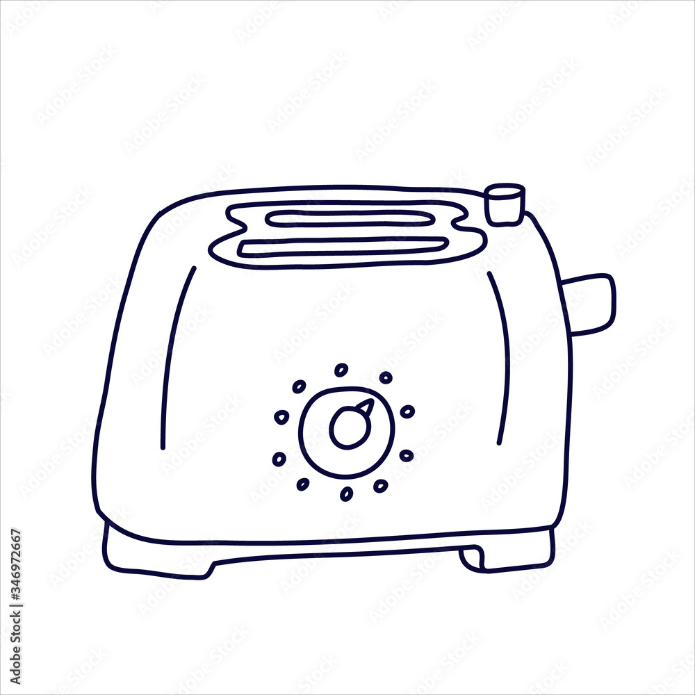 Toaster in doodle style. Hand drawn vector illustration in black ink isolated on white background. Toaster in doodle style. Hand drawn vector illustration in black ink isolated on white background.