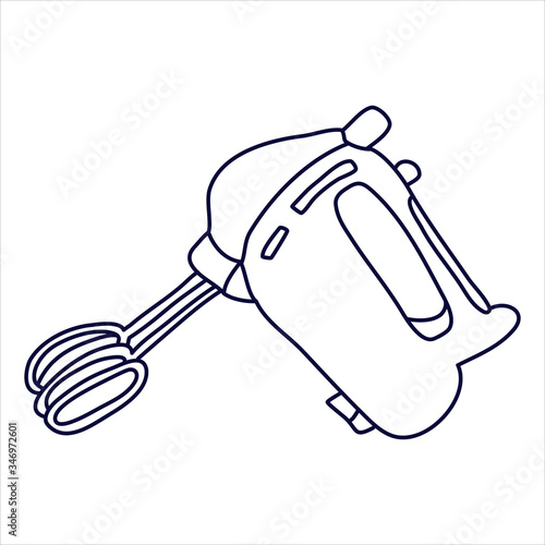 Electric mixer  in doodle style. Hand drawn vector illustration in black ink isolated on white background. 