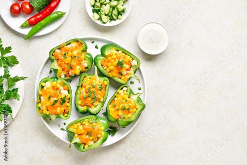 Baked green bell peppers