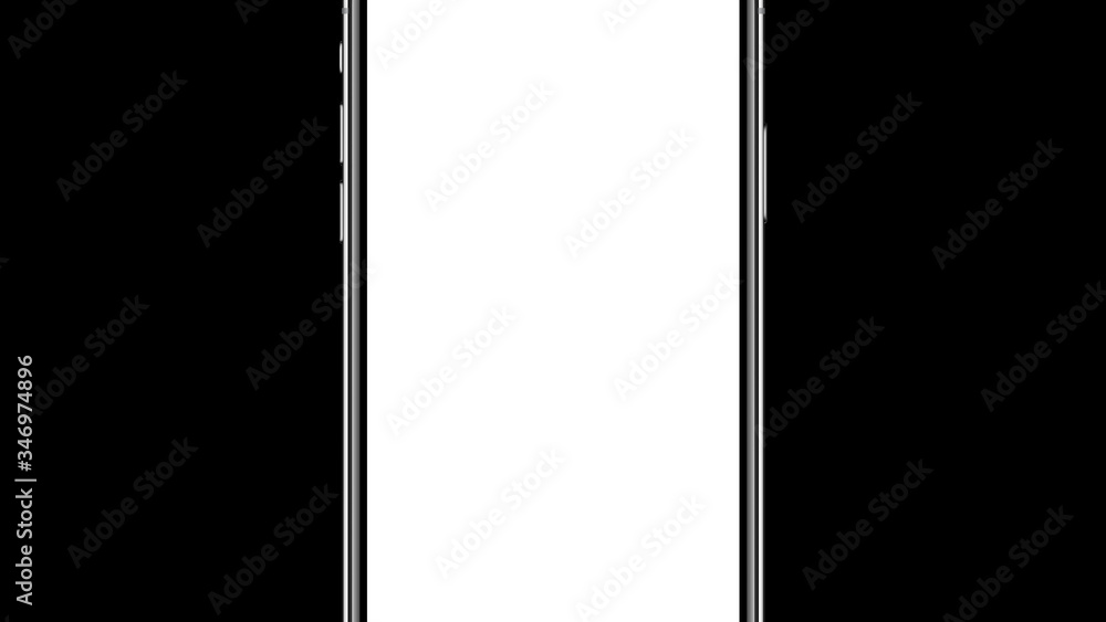 mockup expensive modern invisible phone background with blank white display on black blank background. 3d render. Smartphone screen close up.