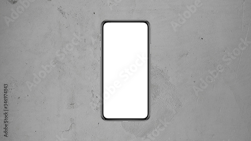 mockup expensive modern invisible phone background with blank white display on concrete background. 3d render. iPhone X XS 11 Pro