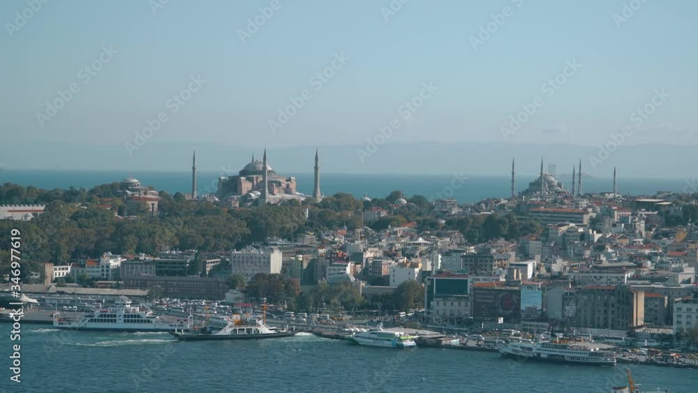 Aya Sofia and Sultanahmet Mosque against the backdrop of the marble sea 4k video Aya Sofia and Sultanahmet Mosque against the backdrop of the marble sea 4k video