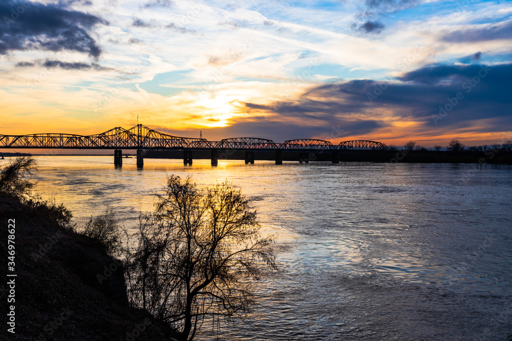 Mississippi River Bridge at sunset in Vicksburg, MS