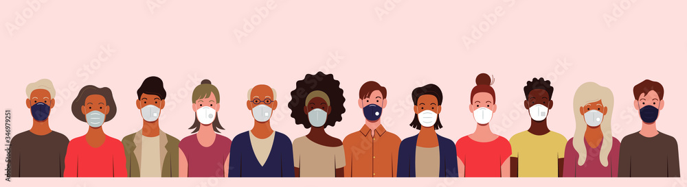 Fototapeta premium people of different sex and age in medical masks