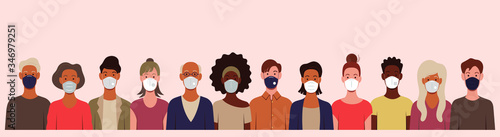 people of different sex and age in medical masks