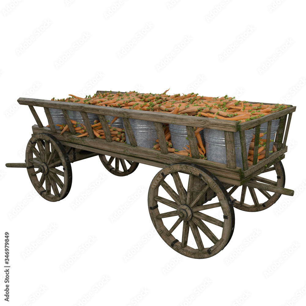 harvest of carrots in a wooden cart