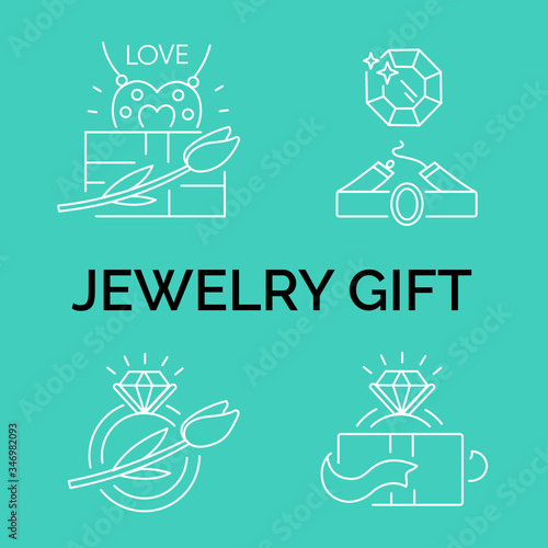 Jewelry icons, jewelry theme, jewelry store, infographics. Vector line illustration