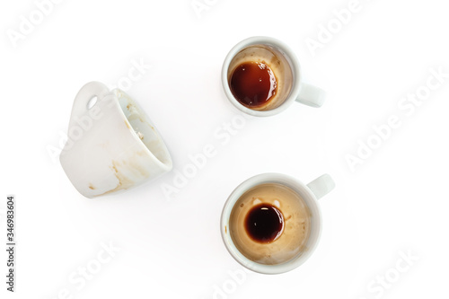 Empty coffee cups after drink isolated on white, top view