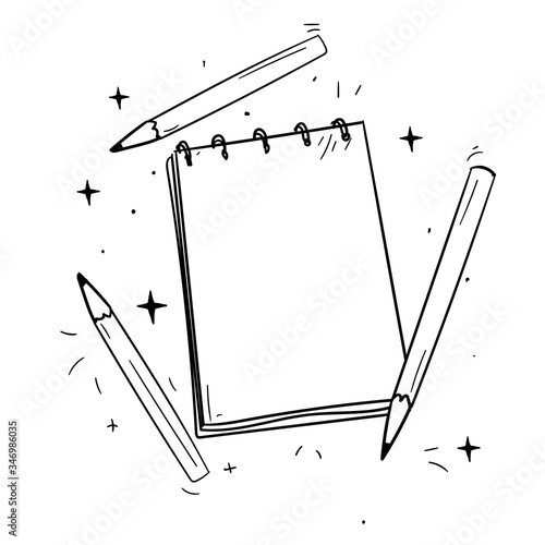 drawing sketchbook and pencils, vector template for design. simple doodle style