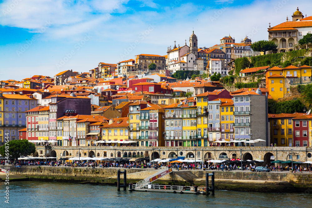 Porto, Portugal, old town cityscape and the Douro River, seen from the Dom Lusi bridge