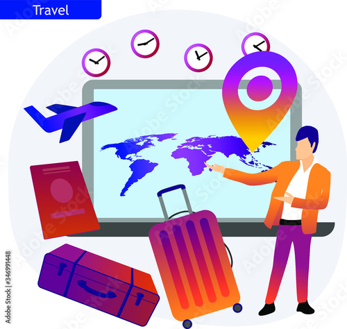 illustration of a travel agency and everything needed for the trip