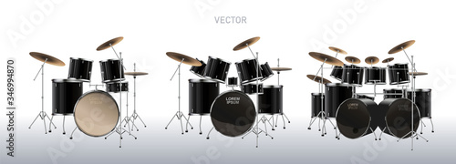 Photographie Realistic drum kit. Set of Drums. Vector.