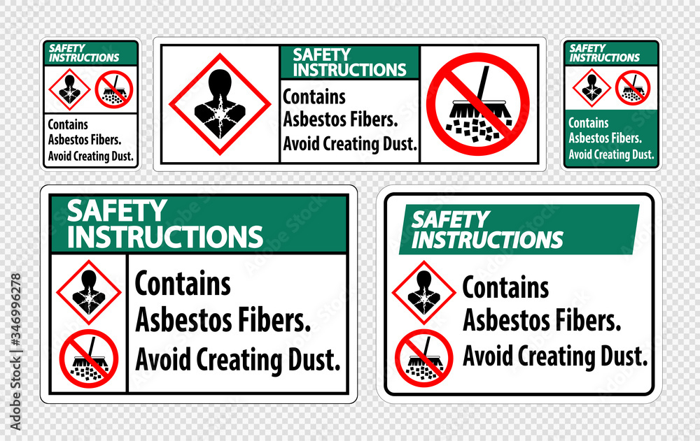 Plakat Safety Instructions Label Contains Asbestos Fibers,Avoid Creating Dust