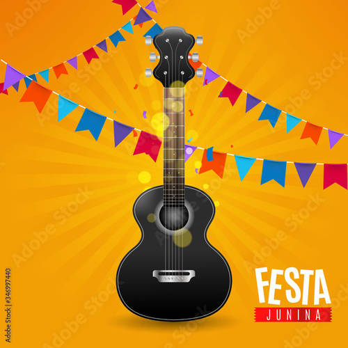 Festa junina with pennants and guitar
