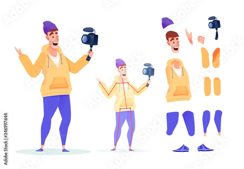 Vector flat video blogger streamer animation set