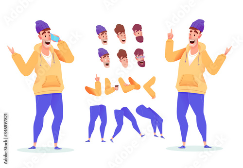 Vector flat video blogger streamer animation set