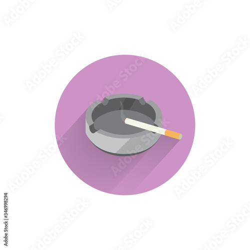 ashtray with cigarette colorful flat icon with long shadow. cigarette flat icon