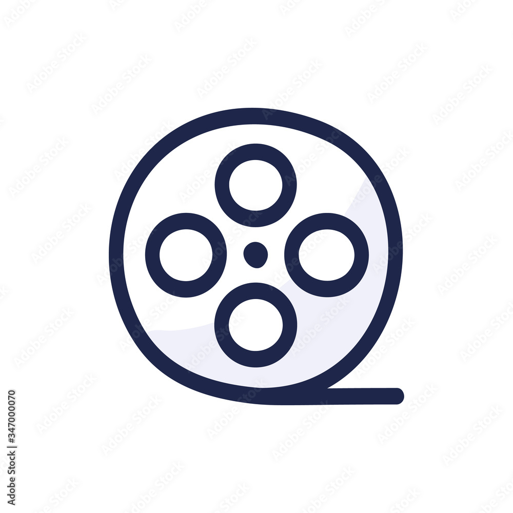 Video movie or film reel simple outline color icon isolated on white. Cartoon hand draw vector illustration