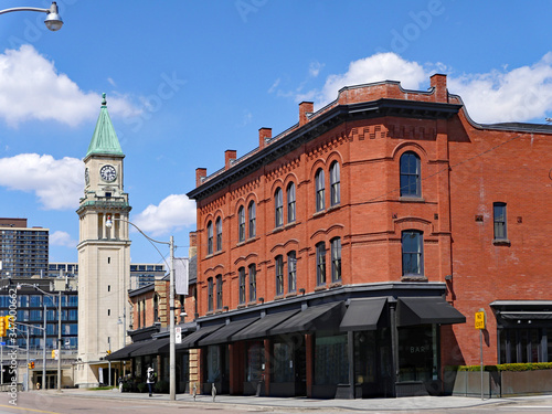 Vintage commercial building and clock tower, Toronto main street photo