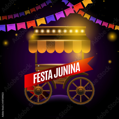 Festa junina design with lights and pennants