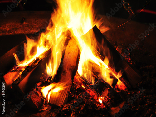 Jumping flame of a bonfire in winter 