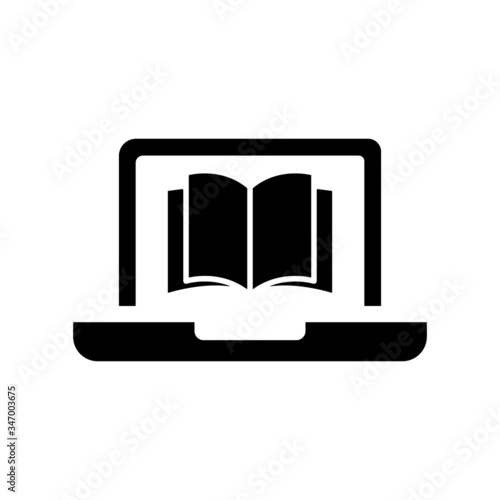 ebook icon, electronic education, online learning  icon in black flat design on white background