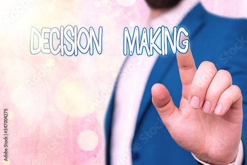 Text sign showing Decision Making. Business photo showcasing The act of deciding between two or more possibilities photo