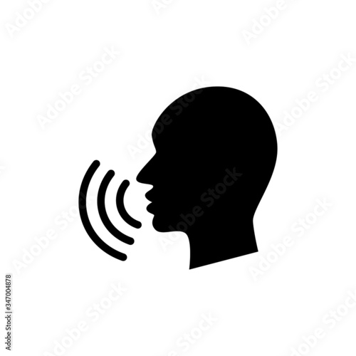 Voice command with sound waves icon in black flat design on white background