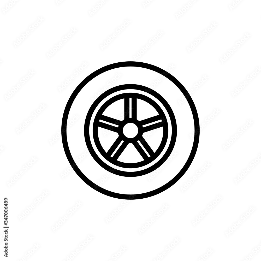 Fototapeta premium Car wheel icon, isolated flat illustration in linear style on white background