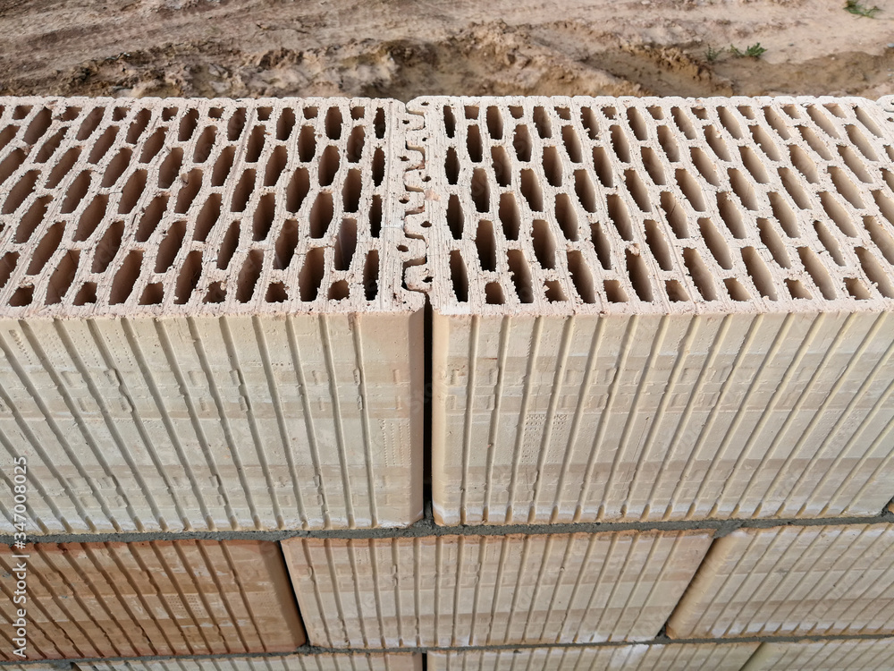 House wall fragment built from ceramic blocks House wall fragment built from ceramic blocks