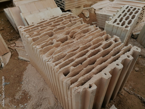 Damaged ceramic block during construction process
