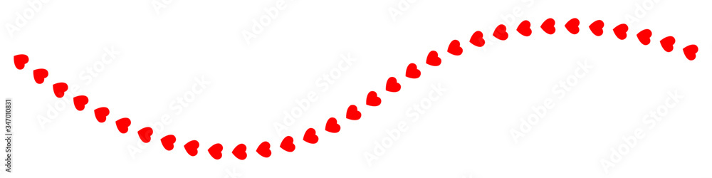 Red hearts in line, vector illustration.