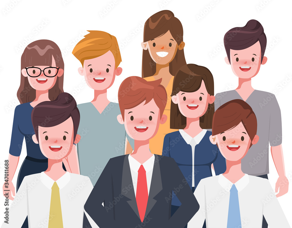 Businessman and businesswoman cartoon character on white background. Teamwork concept design. Flat vector illustration.